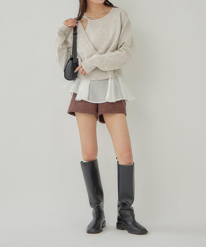 荷葉邊拼接針織衫