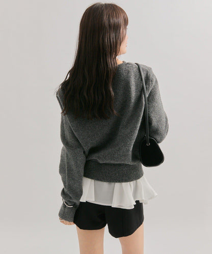 荷葉邊拼接針織衫