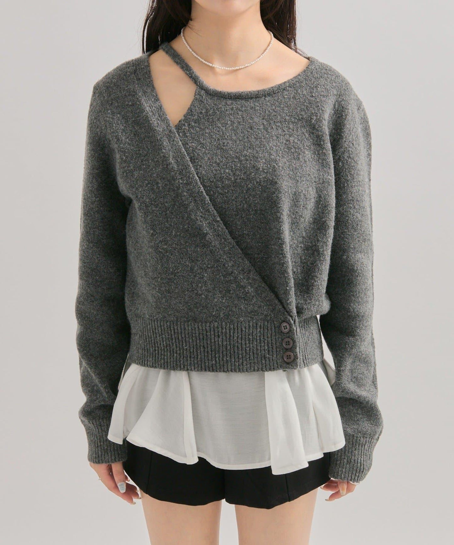 荷葉邊拼接針織衫