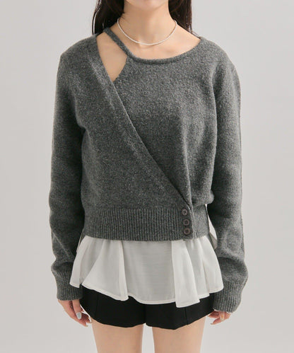 荷葉邊拼接針織衫