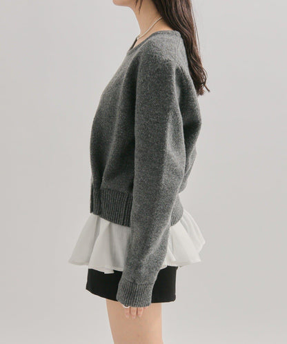 荷葉邊拼接針織衫