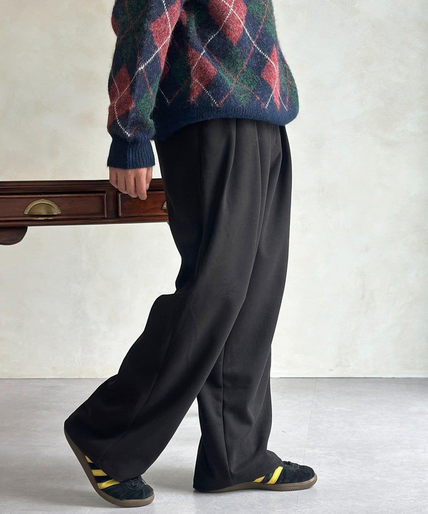 仿羊毛繫帶休閒褲