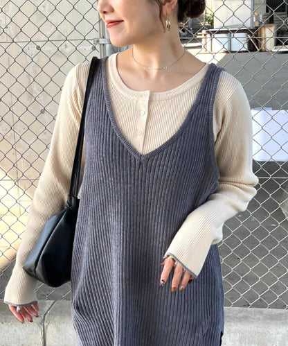 亨利領拼色防起球針織衫