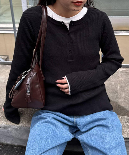 亨利領拼色防起球針織衫