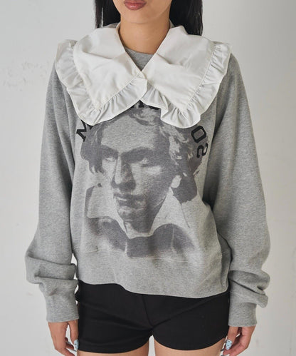 拼色荷葉邊假領