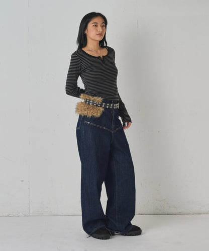 金屬孔眼毛絨腰帶