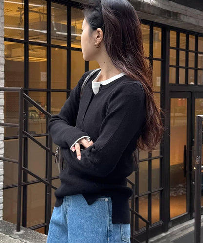 亨利領拼色防起球針織衫