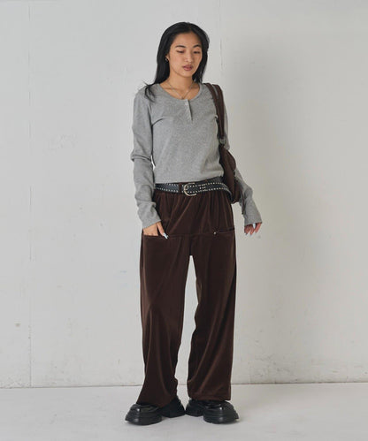 側袋天鵝絨長褲