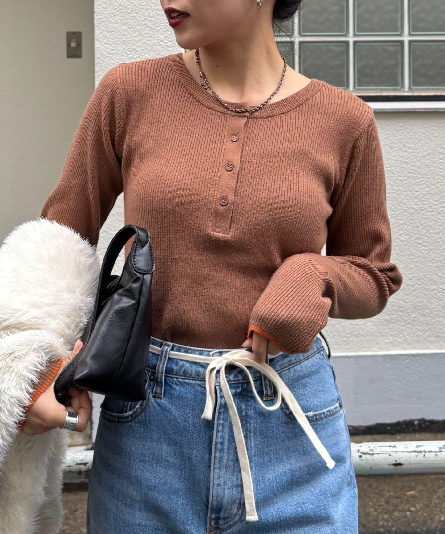 亨利領拼色防起球針織衫