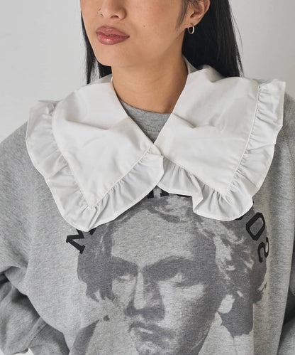 拼色荷葉邊假領