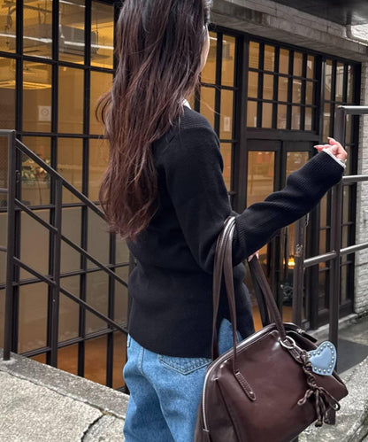 亨利領拼色防起球針織衫