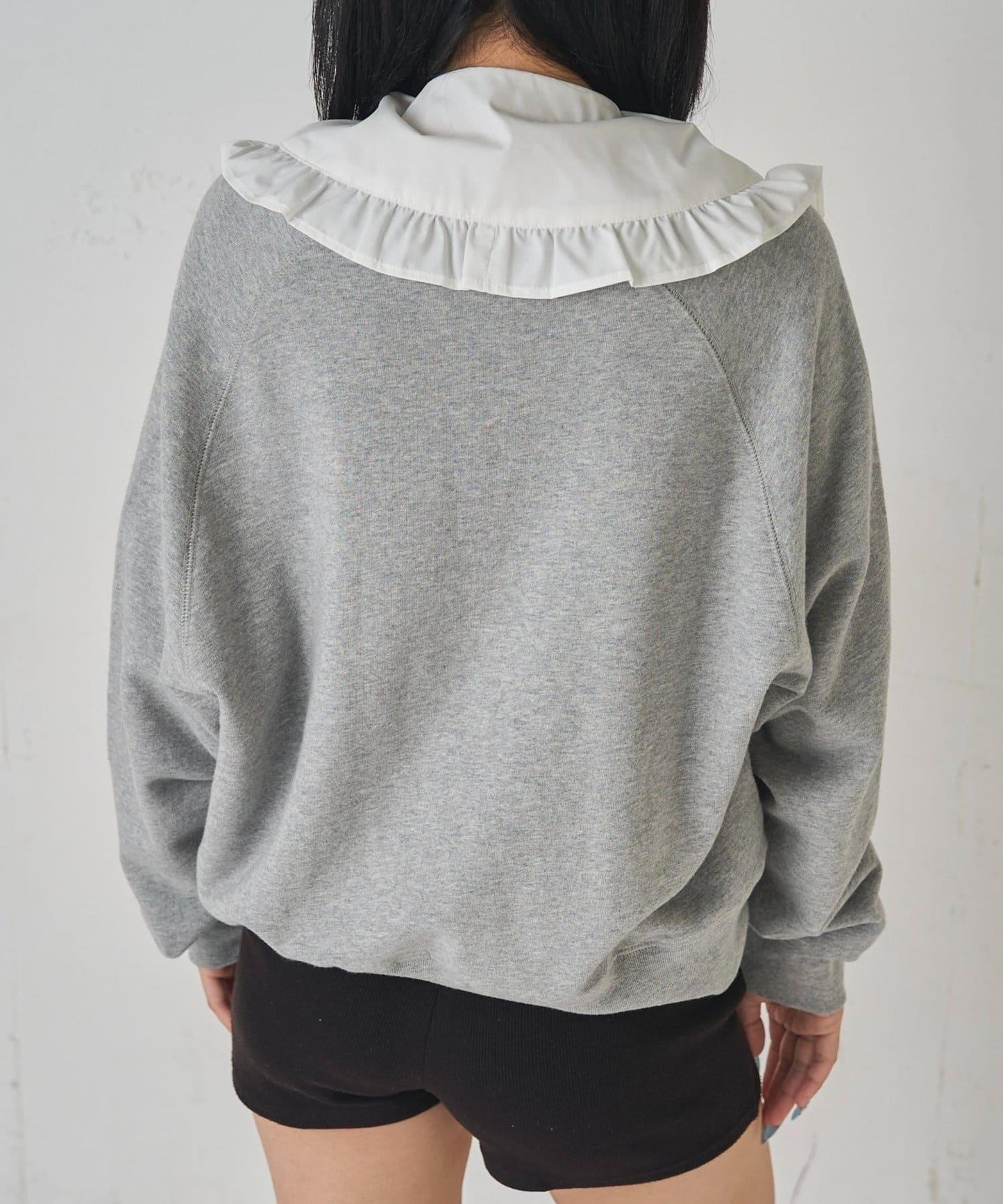 拼色荷葉邊假領