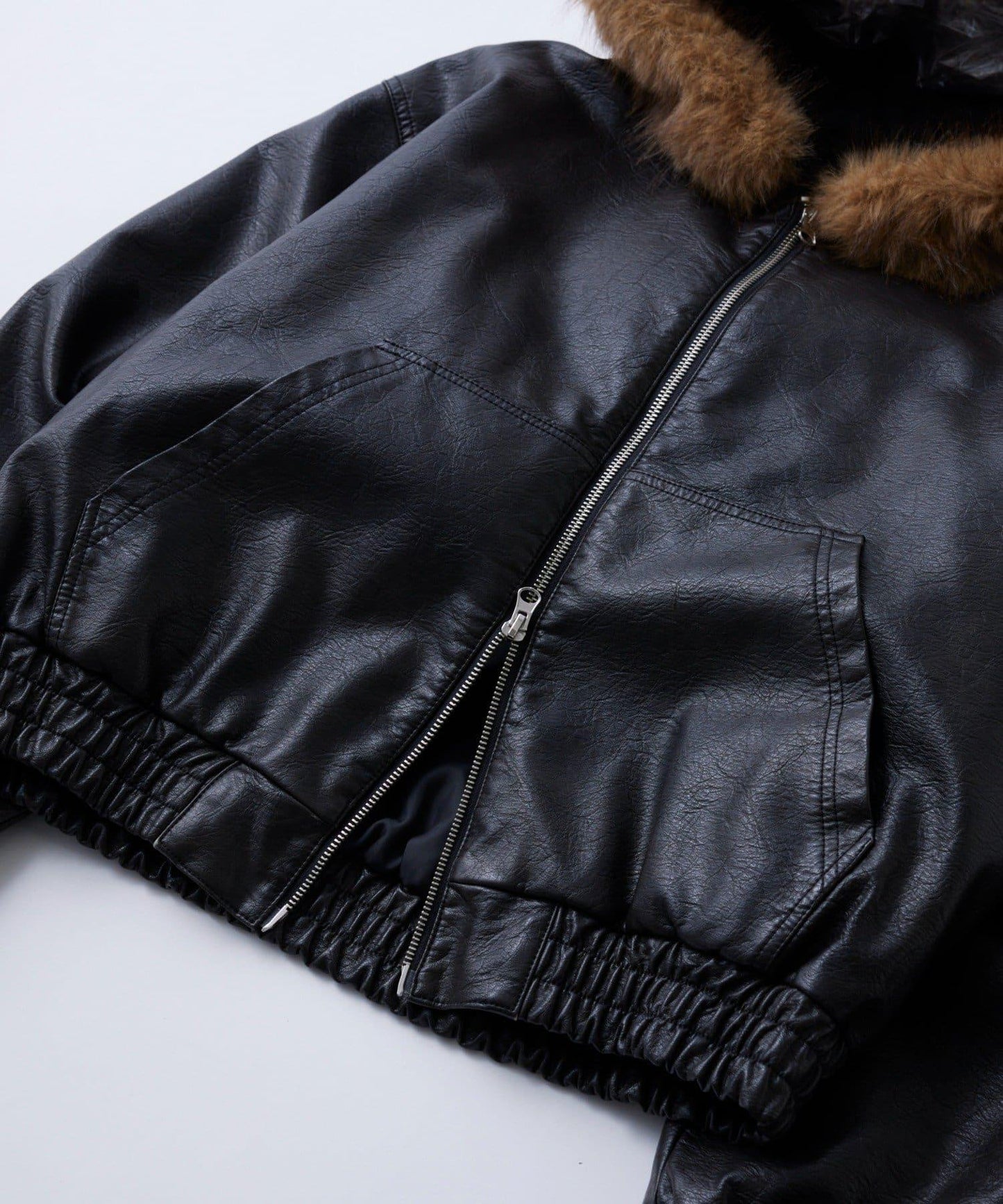 復古風格皮革毛絨連帽夾克