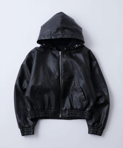 復古風格皮革毛絨連帽夾克