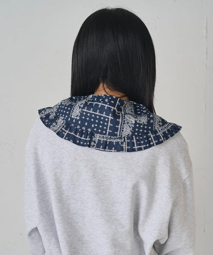 拼色荷葉邊假領