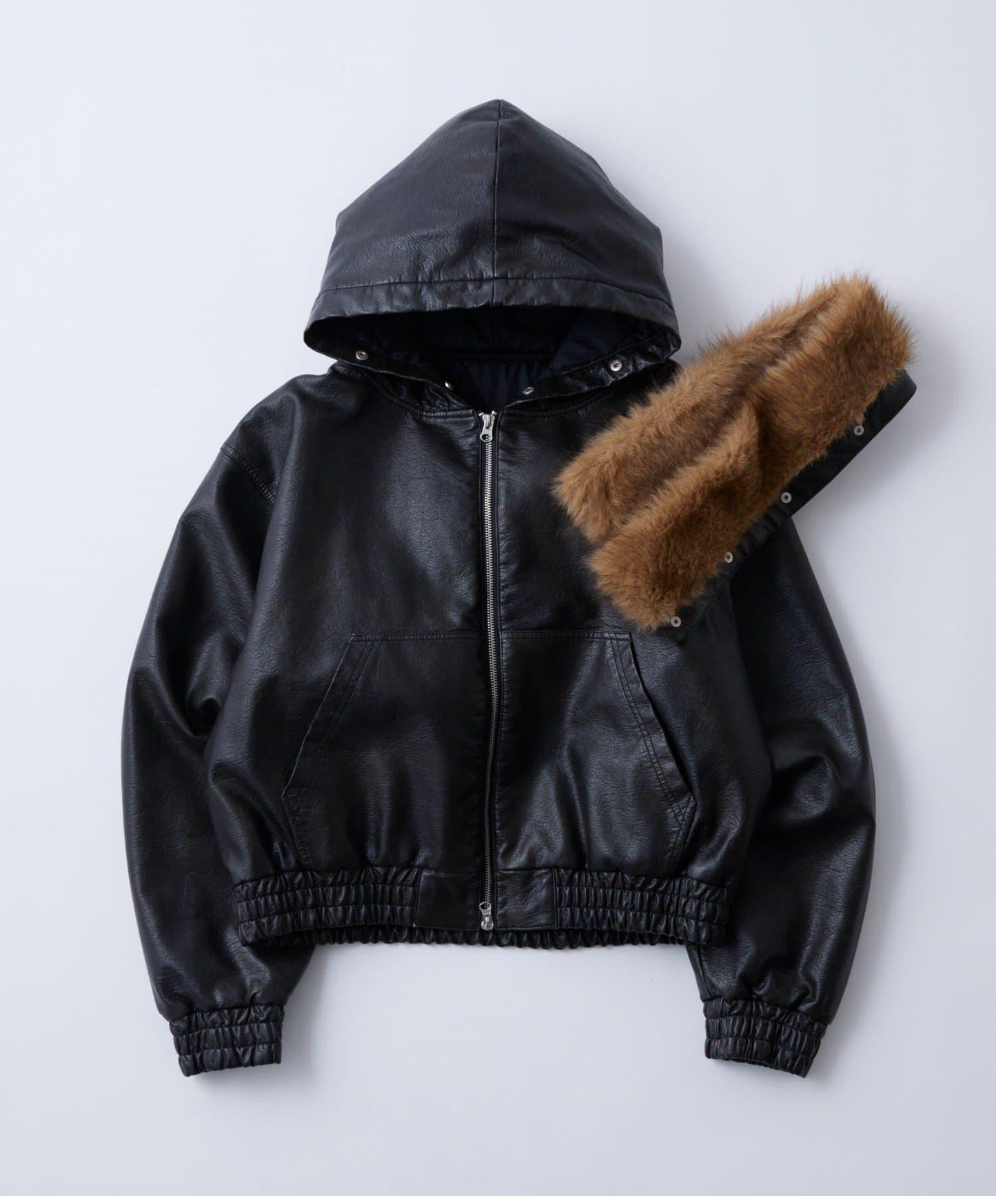 復古風格皮革毛絨連帽夾克