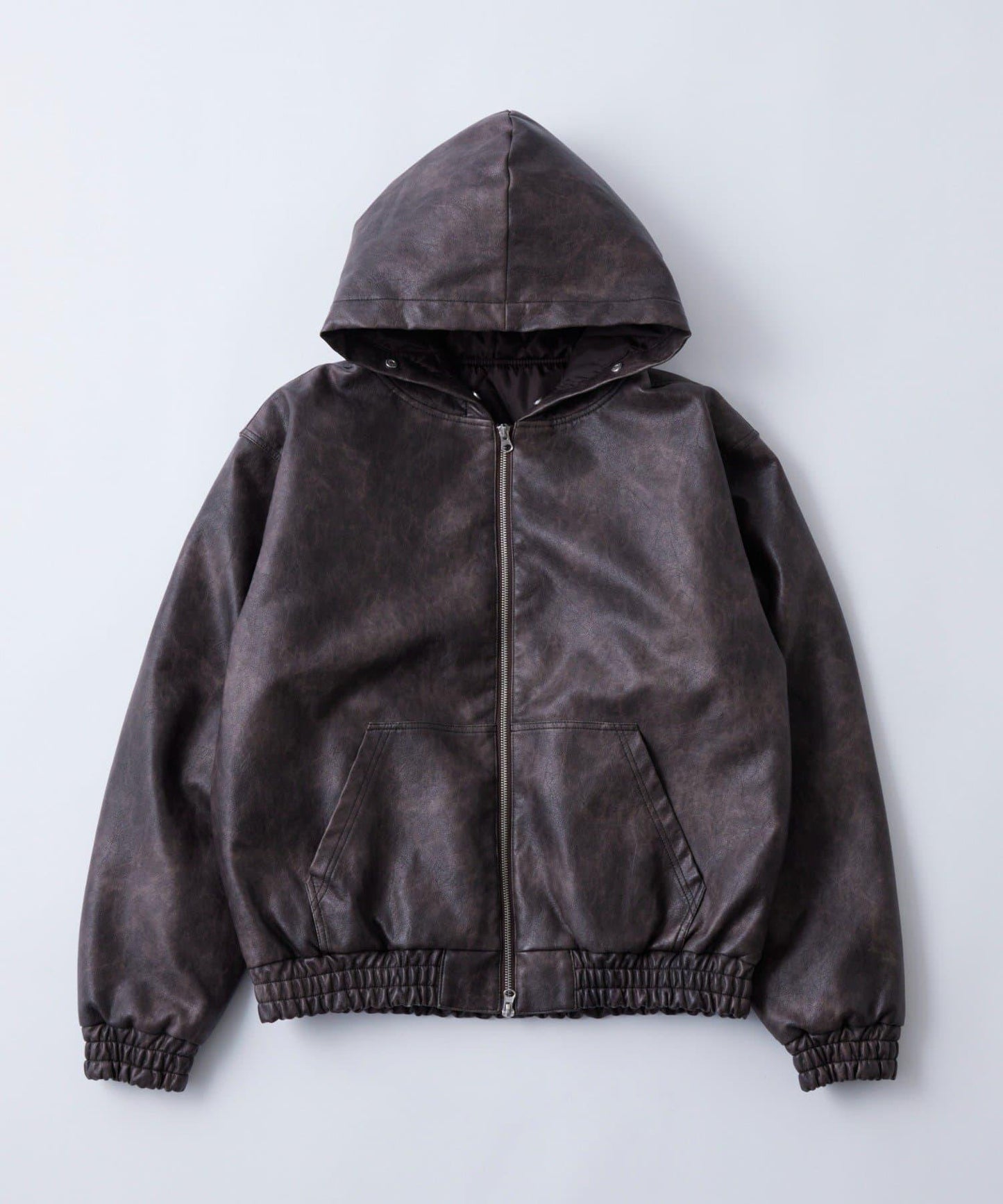 復古風格皮革毛絨連帽夾克