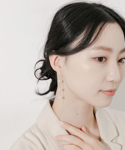 珍珠鏈條搖擺耳環