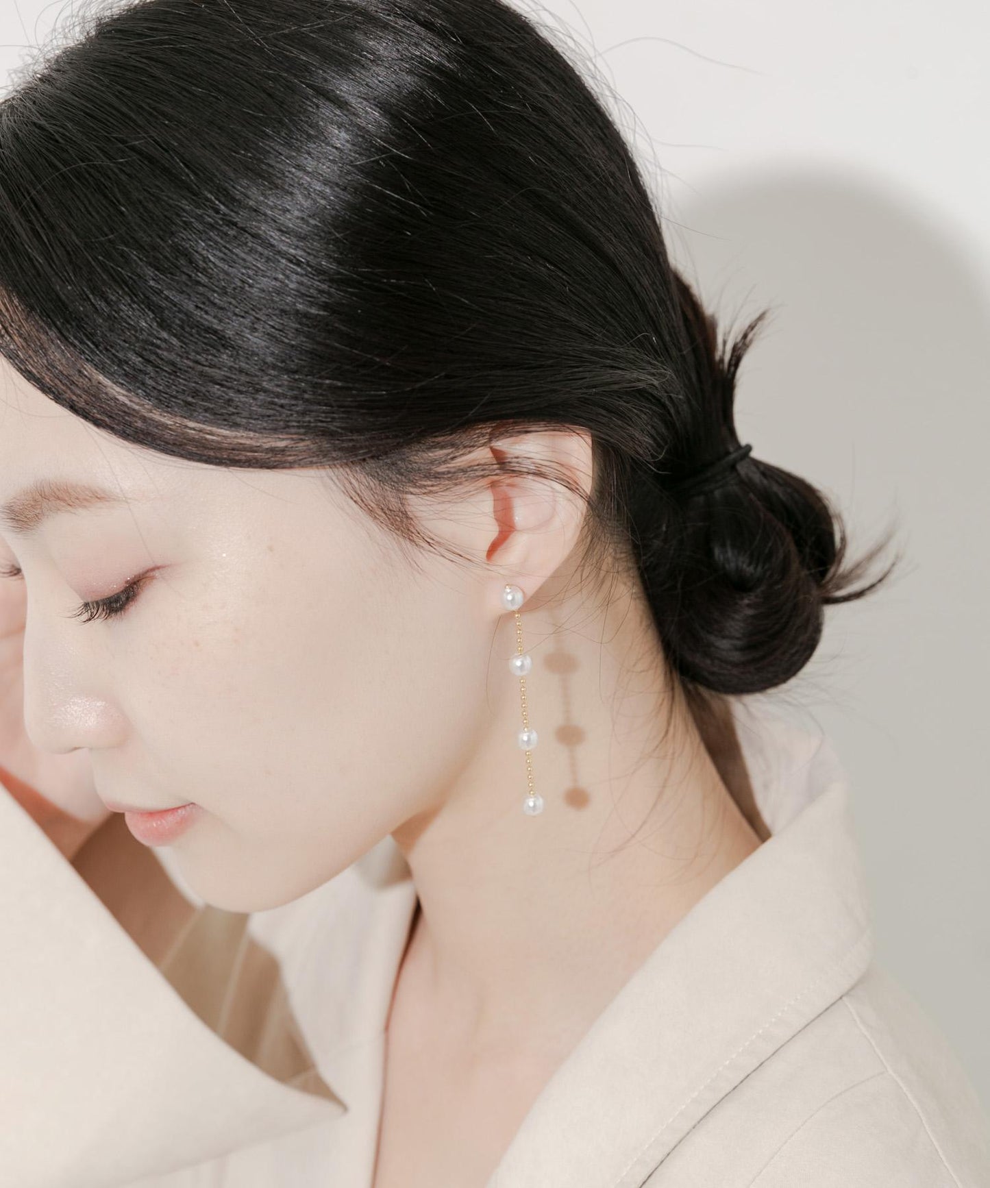 珍珠鏈條搖擺耳環