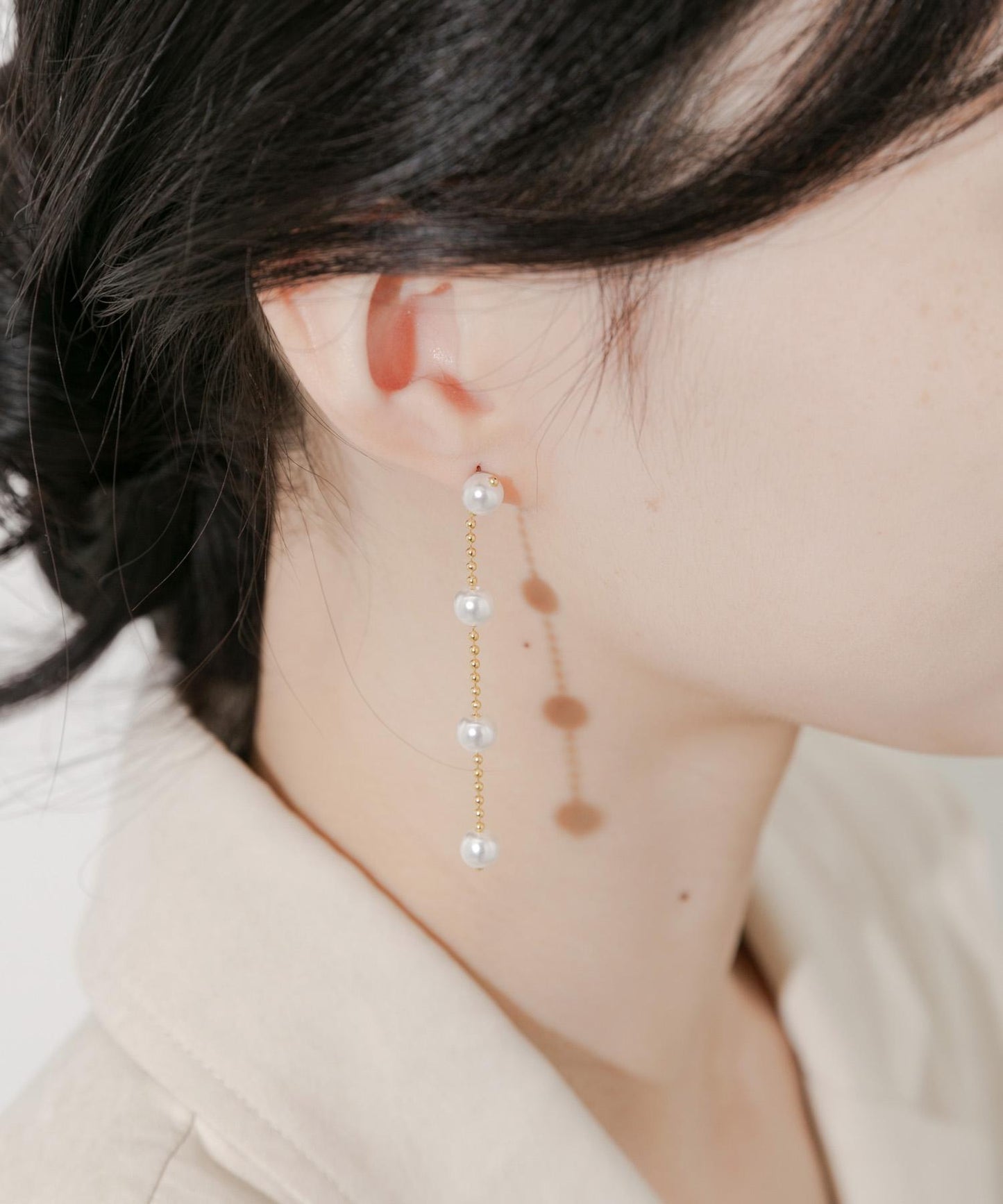 珍珠鏈條搖擺耳環