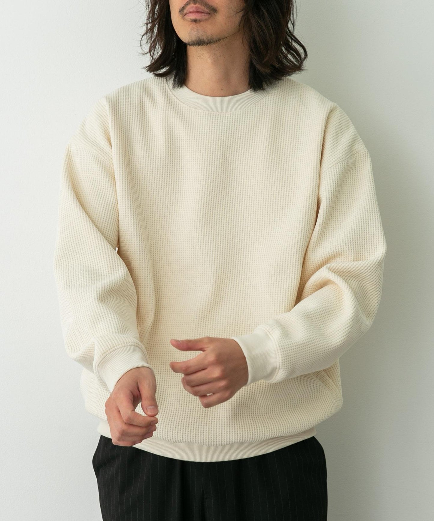 加絨華夫格寬鬆休閒套頭衫