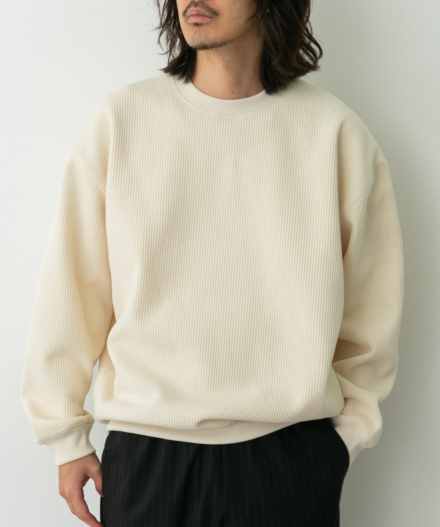 加絨華夫格寬鬆休閒套頭衫