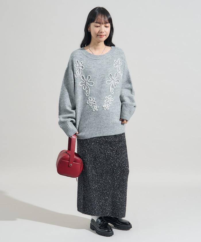 拼色 線繡花紋 針織套頭衫