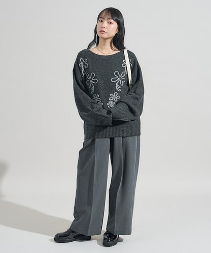 拼色 線繡花紋 針織套頭衫