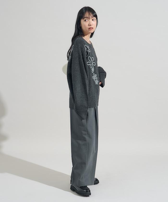 拼色 線繡花紋 針織套頭衫