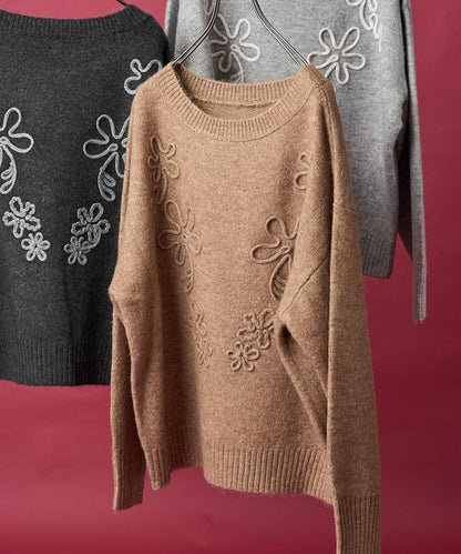 拼色 線繡花紋 針織套頭衫