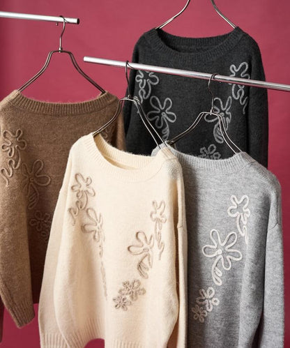 拼色 線繡花紋 針織套頭衫