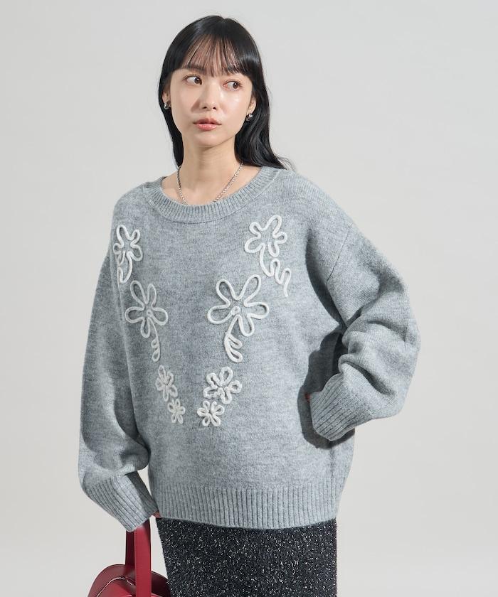 拼色 線繡花紋 針織套頭衫