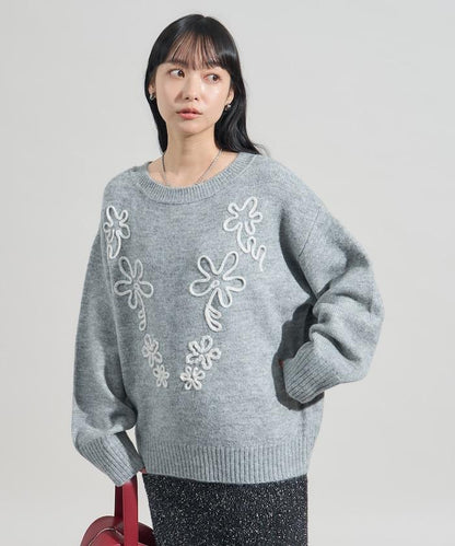 拼色 線繡花紋 針織套頭衫