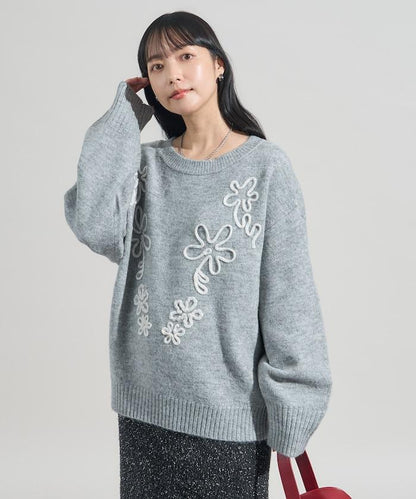 拼色 線繡花紋 針織套頭衫
