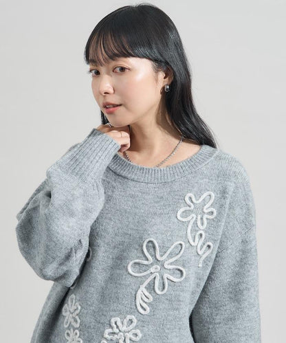 拼色 線繡花紋 針織套頭衫