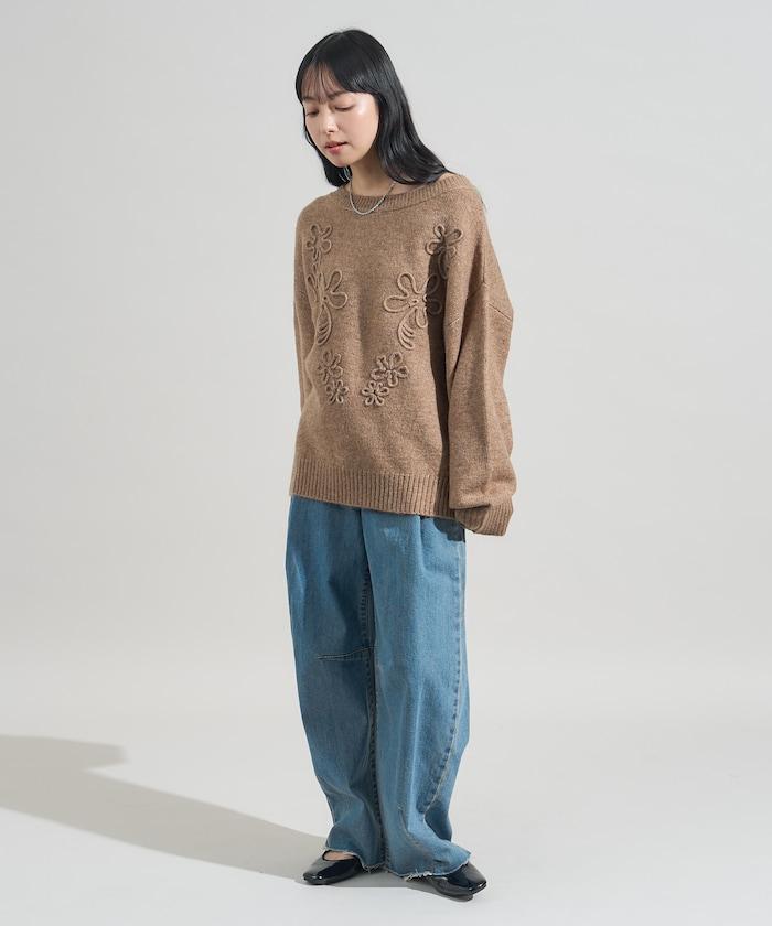 拼色 線繡花紋 針織套頭衫