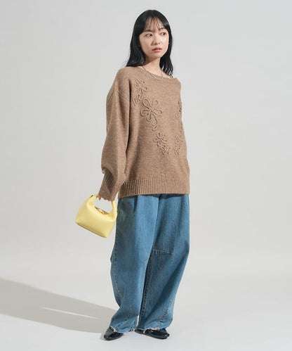 拼色 線繡花紋 針織套頭衫