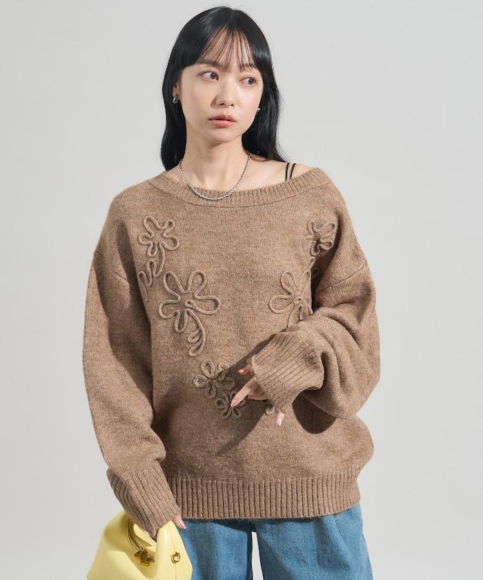 拼色 線繡花紋 針織套頭衫