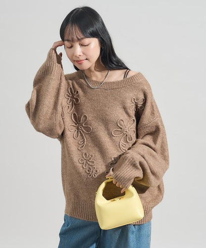 拼色 線繡花紋 針織套頭衫