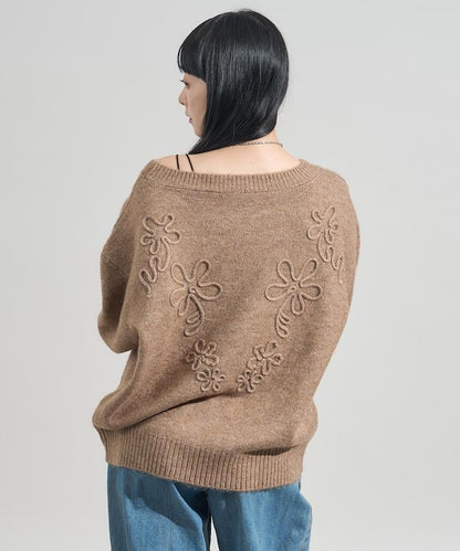 拼色 線繡花紋 針織套頭衫