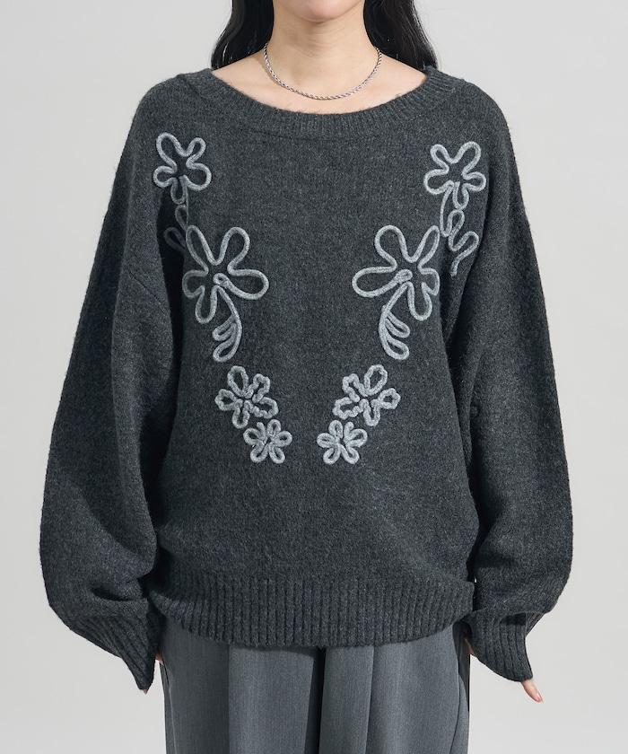 拼色 線繡花紋 針織套頭衫