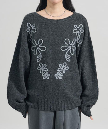 拼色 線繡花紋 針織套頭衫