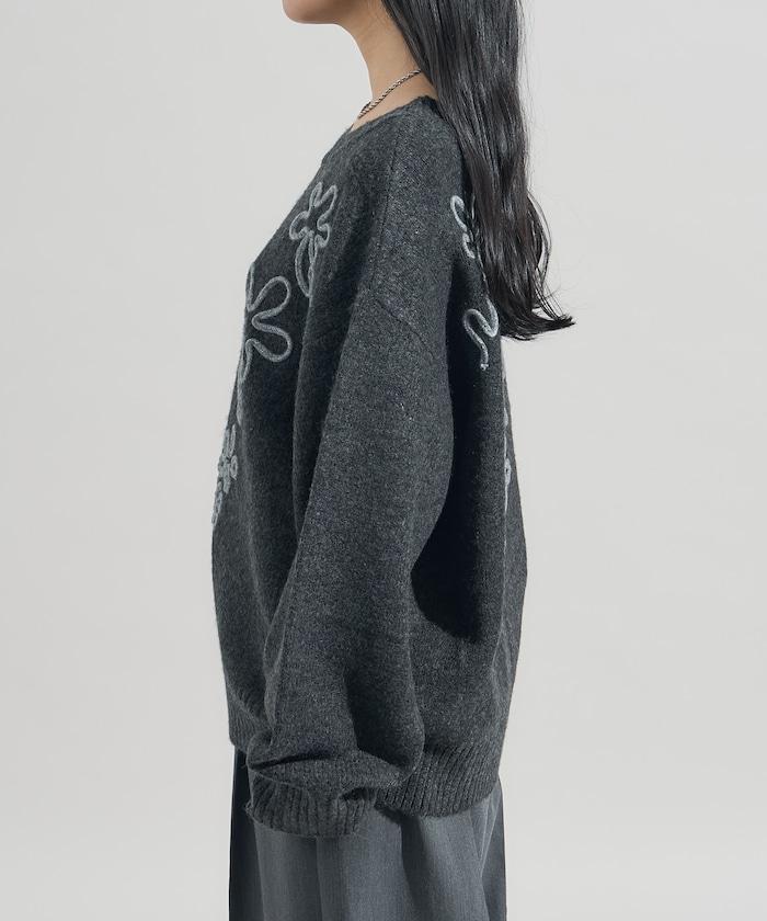 拼色 線繡花紋 針織套頭衫