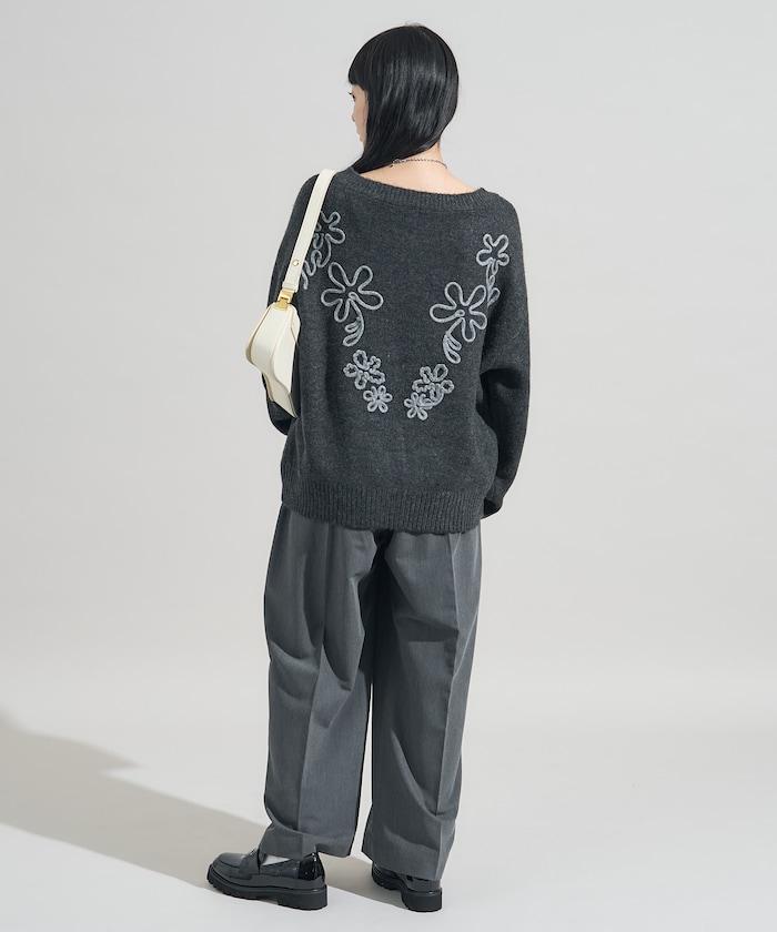 拼色 線繡花紋 針織套頭衫