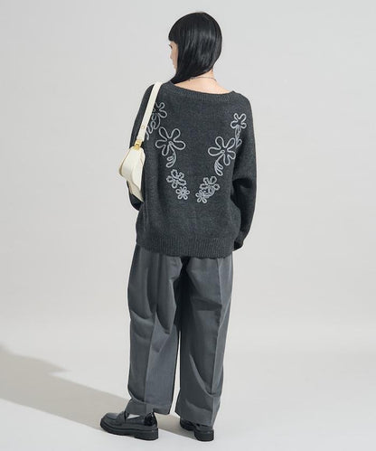 拼色 線繡花紋 針織套頭衫