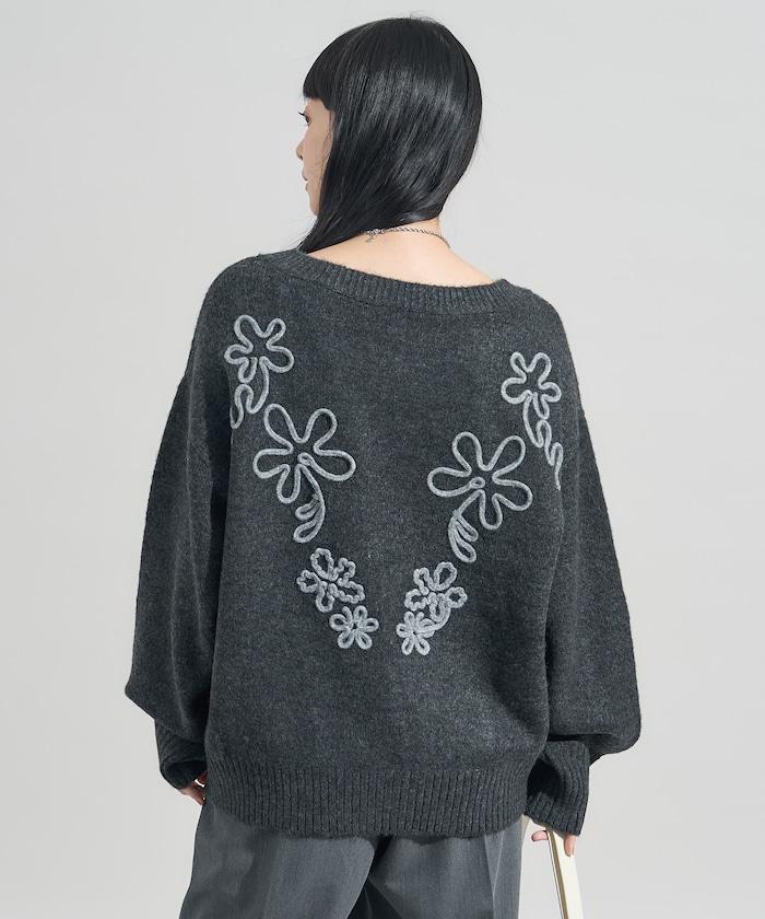 拼色 線繡花紋 針織套頭衫