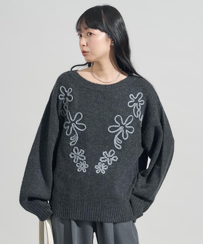 拼色 線繡花紋 針織套頭衫