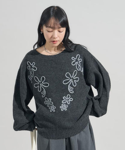 拼色 線繡花紋 針織套頭衫