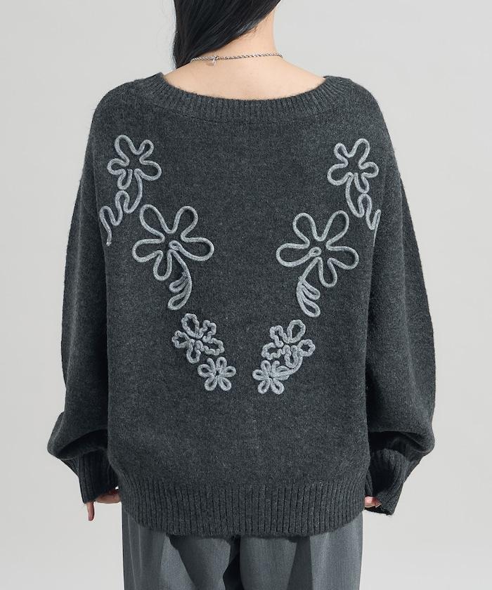 拼色 線繡花紋 針織套頭衫