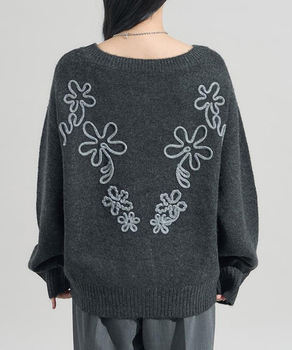 拼色 線繡花紋 針織套頭衫